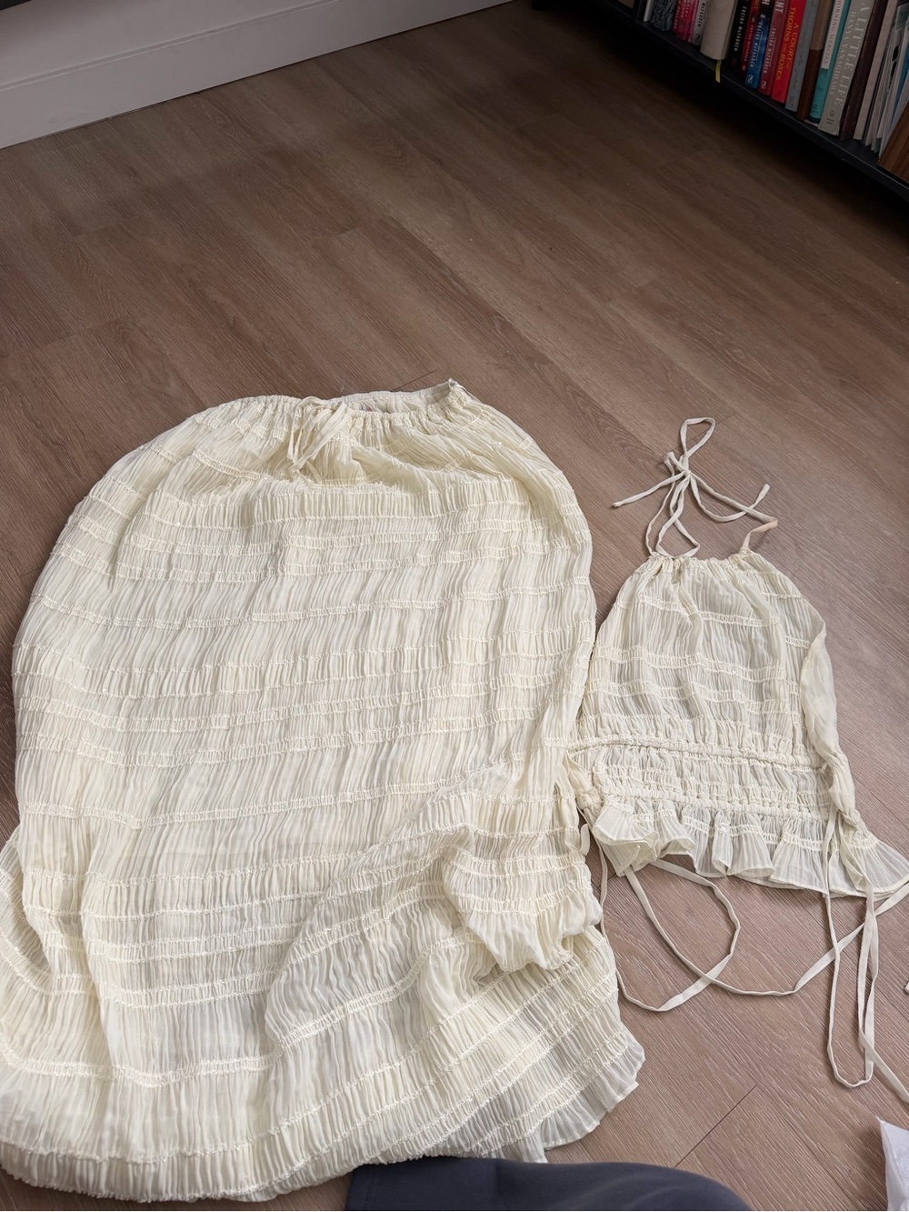 Hello Molly Cream Smocked Halter Crop Top and Maxi Skirt Set
